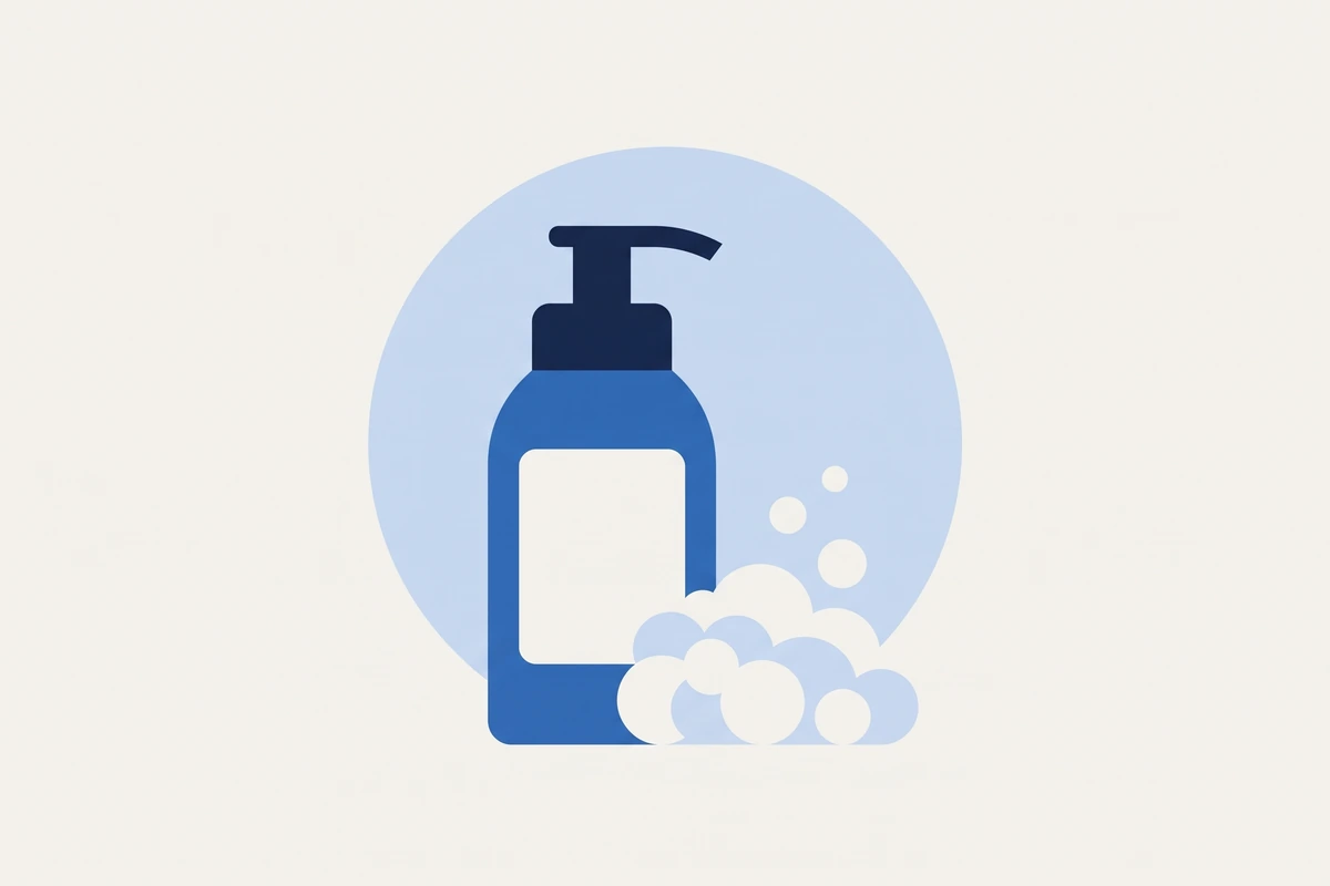 Illustration: eine Reinigung mit Pumpspender und Schaum
