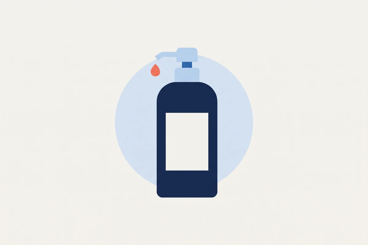 Illustration: eine Pumpflasche mit einem Tropfen