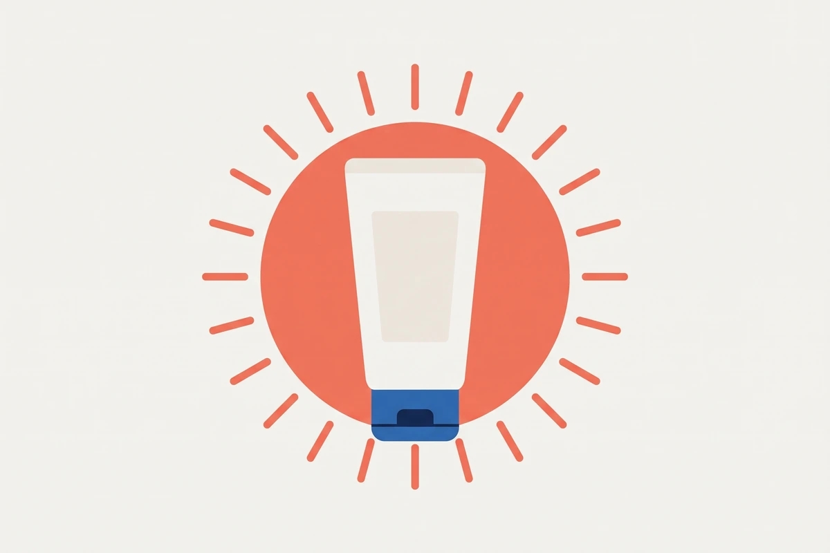 Illustration: a sunscreen tube in front of a sun