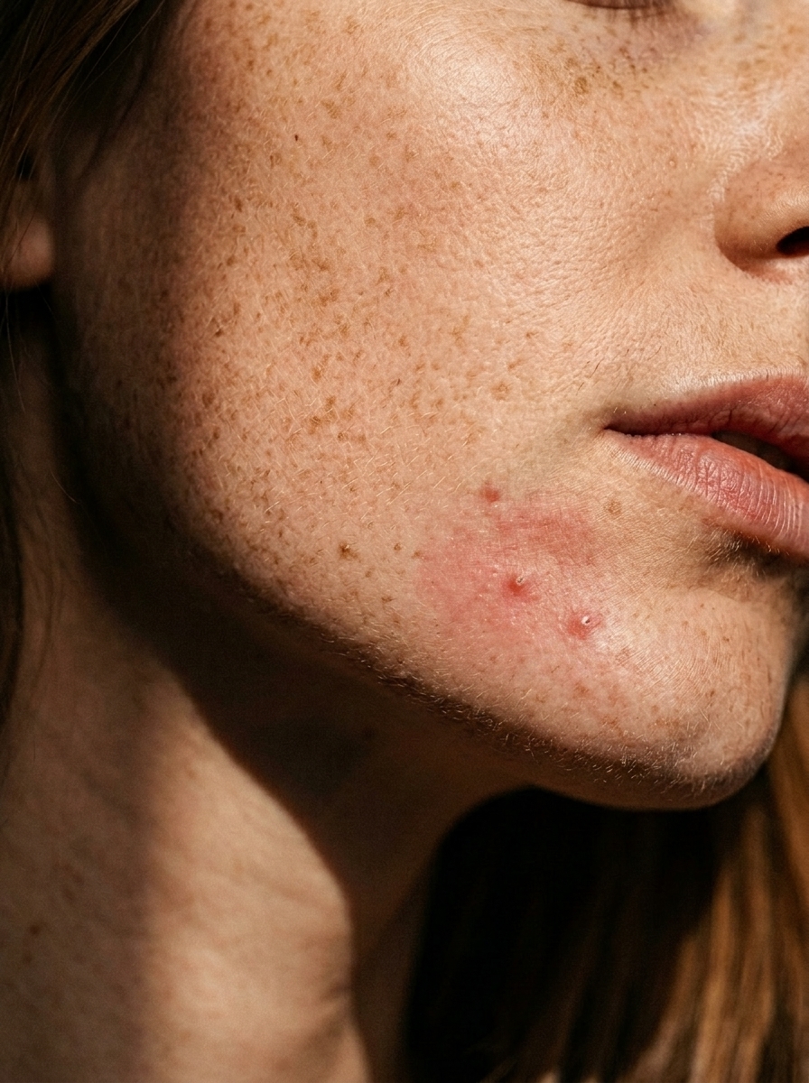 Extreme close-up of real skin texture and freckles